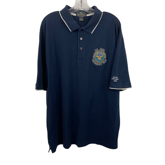 Antigua U.S. DOD Tech Team Asian Aerospace 2002 Blue Polo Shirt Mens Size XL - Picture 1 of 8